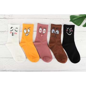 Moyel 5 Pack Colorful Emotion Face Socks - Fun Novelty Gifts