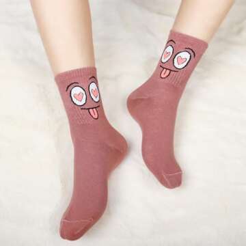 Cute Funny Emotion Face Socks for Women & Teens