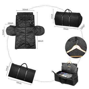 Convertible Carry on Garment Bag,Garment Duffle Bags for Hanging Clothes - 2 in 1 Hanging Suitcase Suit Travel Bags Weekend Flight Bag with Shoe Pouch for Men Women Black