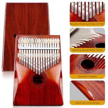 Kalimba Thumb Piano,YUNDIE Portable 17 Keys Mbira Finger Piano with Tune Hammer and Study Instruction,Musical Instruments Gift for Adult Beginners Professional(Brownish Red) (17 Keys)