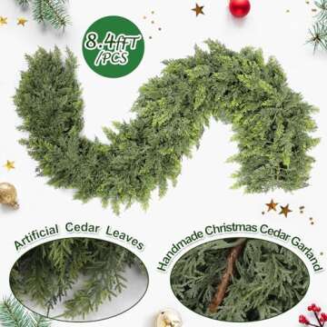 Waydress 1 Pcs 8.4ft Christmas Cedar Garland Artificial Green Cedar Garland Faux Cedar Pine Needles Garland for Home Fireplace Indoor Outdoor Holiday Party Decoration