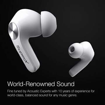 SuperX Bluetooth 5.0 Wireless Earbuds with Charging Case IPX5 Sweatproof Headset/Headphones in Ear Built in Mic Industrial Leading TWS Sound with Sport Pumping Bass - Platinum Silver