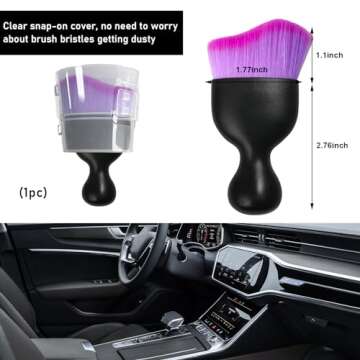 Ziciner Car Detailing Brush, Curved Soft Bristles Auto Removal Dust Collectors, Universal Vehicle Dashboard, Air Conditioner Vents etc Interior Cleaning Tool Accessories (Double Purple)