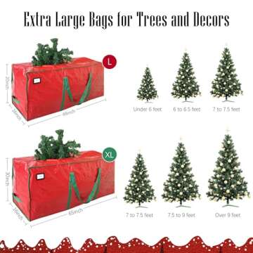 Cosy Family 7.5 ft Christmas Tree Storage Bag - Durable Heavy Duty Extra Large Artificial Xmas Holiday Tree Bag with Reinforced Handles and Dual Zippers Wide Opening - Red