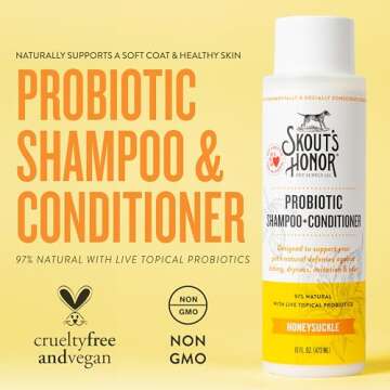 Skout's Honor Probiotic Pet Shampoo & Conditioner with Avocado Oil & Omega-3s, 97% Natural, Paraben & Sulfate-Free, Cruelty-Free, 16oz, Honeysuckle