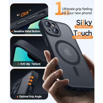 CANSHN Magnetic for iPhone 13 Case, Upgraded [Full Camera Protection] [Compatible with Magsafe] [Translucent Matte] Shockproof Protective Phone Case for iPhone 13 6.1" - Black