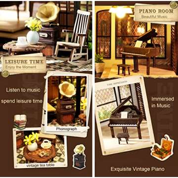 Spilay DIY Miniature Dollhouse Wooden Furniture Kit,Handmade Mini Crafts Retro Villa Model with Dust Cover & Music Box,1:24 Creative Room Idea Gift for Adult Friend Lover (Time Impression)