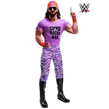 WWE Adult Macho Man Madness Costume Mens, Purple Tough Guy Wrestling Halloween Outfit Small