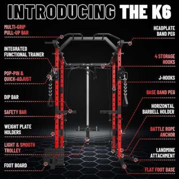 ER KANG Power Cage, PC06 1500LBS Power Rack with Cable Crossover System, Multi-Function Workout Cage, Squat Rack Home Gym (Red Power Cage Only)