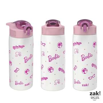 Zak Designs Barbie Water Bottle for Travel and At Home, 19 oz Vacuum Insulated Stainless Steel with Locking Spout Cover, Built-In Carrying Loop, Leak-Proof Design (Barbie)