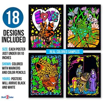 Super Pack of 18 Fuzzy Velvet Coloring Posters (Original Edition) - Great for Family Time Coloring, Arts, Crafts, Travel, School, Care Facilities [All Ages Fun: Girls, Boys, Adults, Kids] (1 Pack)