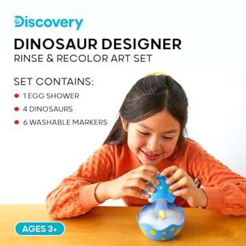 DISCOVERY KIDS Dinosaur Crafts Painting Kit, Dinosaur Designer Rinse & Recolor Art Set - Dino Arts & Crafts for Kids Includes 4 Dinos, 1 Egg Shower & 6 Washable Markers, 11-Piece Color & Wash Activity