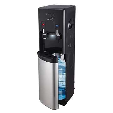 Primo Bottom-Loading Water Dispenser - 2 Temp (Hot-Cold) Water Cooler Water Dispenser for 5 Gallon Bottle w/Child-Resistant Safety Feature, Black and Stainless Steel