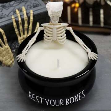 ORIENTAL CHERRY Skeleton Candle, Halloween Decor - Long Burning Soy Candle with Gothic Design, Vintage Farmhouse Decoration for Home Indoor Room Tables, Spooky Gifts for Women