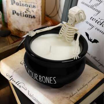 ORIENTAL CHERRY Skeleton Candle, Halloween Decor - Long Burning Soy Candle with Gothic Design, Vintage Farmhouse Decoration for Home Indoor Room Tables, Spooky Gifts for Women