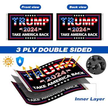 JOWHOL Trump 2024 Flag 3x5 FT Double Sided 3 Ply President Trump Flag Take America Back Banner Indoor Outdoor Heavy Duty With Clear Vivid Patriotic Colors Design UV & Fade Resistant 2 Brass Grommets