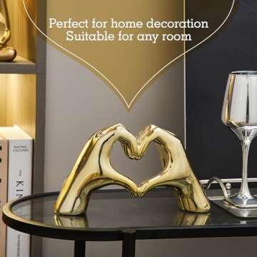 FJS Home Decor Love Heart Hands Statue, Gold Sculpture Shelf Decor Aesthetic, Modern Art Hous Decorations for Living Room Bedroom Bookshelf Coffee Table, Gift for Women Wedding