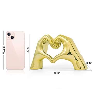 FJS Home Decor Love Heart Hands Statue, Gold Sculpture Shelf Decor Aesthetic, Modern Art Hous Decorations for Living Room Bedroom Bookshelf Coffee Table, Gift for Women Wedding