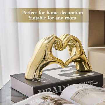 FJS Home Decor Love Heart Hands Statue, Gold Sculpture Shelf Decor Aesthetic, Modern Art Hous Decorations for Living Room Bedroom Bookshelf Coffee Table, Gift for Women Wedding