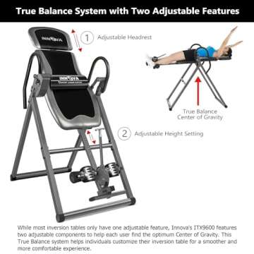 INNOVA HEALTH AND FITNESS ITX9600 Heavy Duty Inversion Table, Standard Ankle Holding System, 300 lb Weight Capacity,Grey/Black