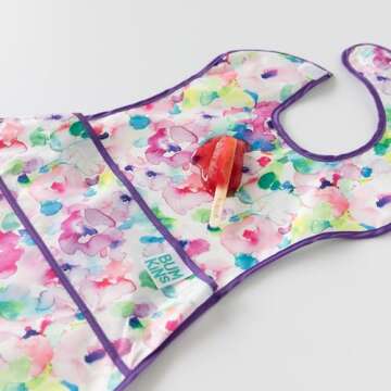 Bumkins Bibs for Girl or Boy, SuperBib Baby and Toddler for 6-24 Mos, Full Cover Large Oversize, Essential Must Have for Eating, Feeding, Car Seat, Baby Led Weaning, Mess Saving, Watercolors Floral