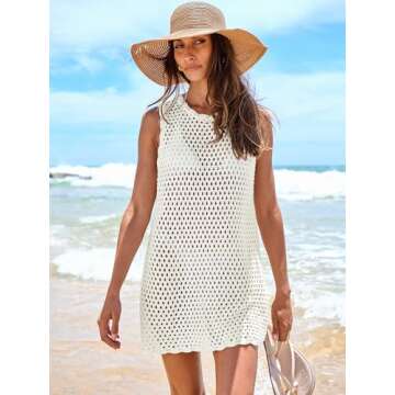 ANRABESS Women's Sleeveless Crochet Swimwear Cover Up - White Small