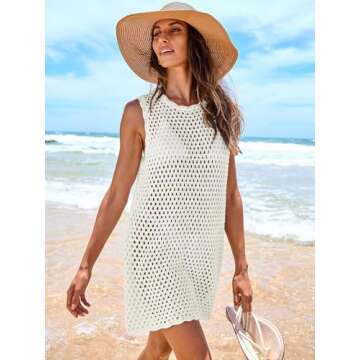 Women's Sleeveless Crochet Swim Coverup - White Small