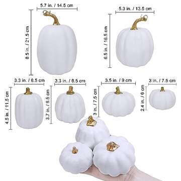 Winlyn 10 Pcs Assorted White Artificial Pumpkins Harvest White Pumpkins Decorative Pumpkins Foam Rustic Fall Pumpkins for Autumn Fall Wedding Thanksgiving Halloween Props Home Seasonal Mantel Décor