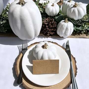 Winlyn 10 Pcs Assorted White Artificial Pumpkins Harvest White Pumpkins Decorative Pumpkins Foam Rustic Fall Pumpkins for Autumn Fall Wedding Thanksgiving Halloween Props Home Seasonal Mantel Décor