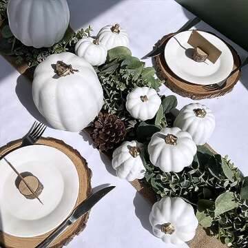 Winlyn 10 Pcs Assorted White Artificial Pumpkins Harvest White Pumpkins Decorative Pumpkins Foam Rustic Fall Pumpkins for Autumn Fall Wedding Thanksgiving Halloween Props Home Seasonal Mantel Décor