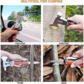 Camping Multitool, Anumit 16 in 1 Survival Gear kit for Hiking Fishing Outdoor, Creative & Cool Gifts for Men Women, Stainless Steel Car Tool with Hammer Axe Knife Bottle Opener Screwdriver etc