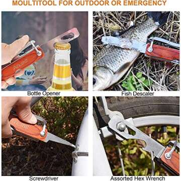 Camping Multitool, Anumit 16 in 1 Survival Gear kit for Hiking Fishing Outdoor, Creative & Cool Gifts for Men Women, Stainless Steel Car Tool with Hammer Axe Knife Bottle Opener Screwdriver etc