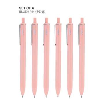 Poppin Retractable Gel Pens - Fine Point Pens for Journaling, 0.7mm Tip, Smooth Writing Gel Ink Pens with Metal Clip, Stylish Retractable Pens, 6 Pack of Pens (Blush Pink with Black Ink)