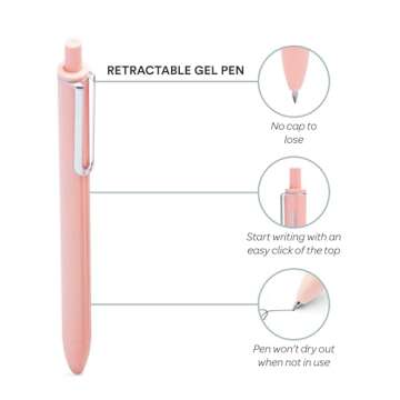 Poppin Retractable Gel Pens - Fine Point Pens for Journaling, 0.7mm Tip, Smooth Writing Gel Ink Pens with Metal Clip, Stylish Retractable Pens, 6 Pack of Pens (Blush Pink with Black Ink)