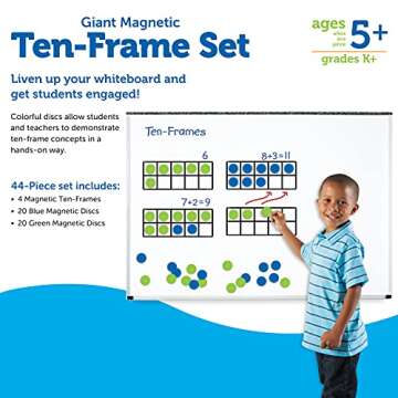 Learning Resources Giant Magnetic Ten Frame Set, Set of 4, Ages 5+, Classroom Math Set, Magnetic Whiteboard Set, Classroom Demonstration