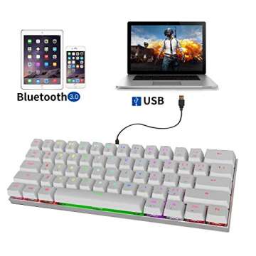 MOTOSPEED 60% Dual-Mode BT5.0/Type-C Mechanical Keyboard, 61 Keys Bluetooth Mechanical Keyboard,Gaming/Office Keyboard for PC/Mac Gamer (Red Switch, White)