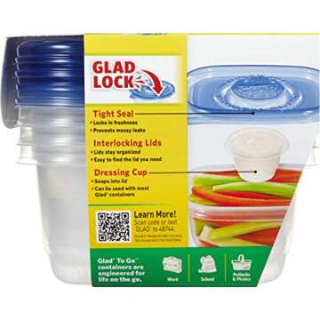 GladWare To Go Snack Food Storage Containers | Medium Rectangle Food Containers | Food Storage Container Holds 24 Ounces of Food | Glad Snack Food Containers, 4 Count Set