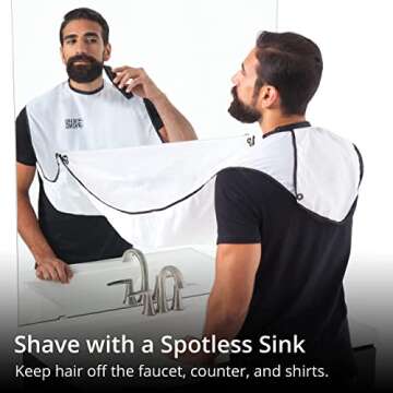 Beard King Beard Bib Apron - Shaving Set for Dad - As Seen on Shark Tank - Men's Hair Catcher for Shaving - Grooming Accessories, White