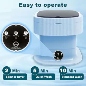 Portable Washing Machine, 13L Mini Washer with Spin Dryer, Small Collapsible Luandry Washer, Foldable Compact Lavadora Portatil for Baby Clothes, Underwear, Travel, Camping, Apartments, Blue