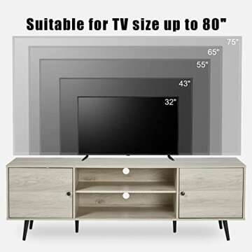 AMERLIFE 70 Inch TV Stand Mid-Century Wood Modern Entertainment Center Adjustable Storage Cabinet TV Console for Living Room Suitable for TV up to 80", Stone White