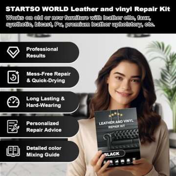 STARTSO WORLD Black Leather Repair Kit, Vinyl Repair kit for Car Interiors, Furniture, Couches, Car Seat, Sofa, Jacket and Purse, Restores Faux, Artificial, Genuine Pleather