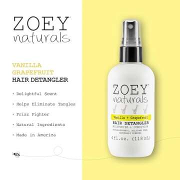 Zoey Naturals - Vanilla Grapefruit Hair Detangler Spray for Kids - Moisturizes Scalp & Fights Tangles & Dry Hair - Non-Toxic Tear-Free Leave-In Conditioner Treatment for Babies - Made in the USA, 4 Oz