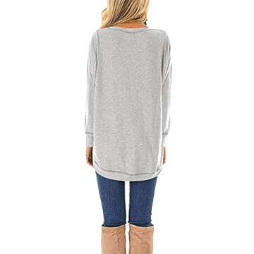 HIYIYEZI Fall Tops for Women Long Sleeve Side Split Casual Loose Tunic Top (Large,Light gray)