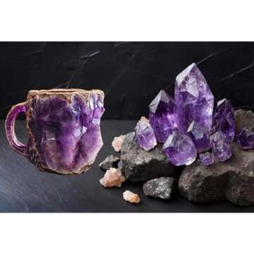 Mineral Crystal Coffee Mugs, Natural Mineral Crystal Coffee Mug, Crystal Mineral Coffee Mugs, Crystal Mugs for Coffee, Mineral Crystal Coffee Mugs With Handle (Purple)