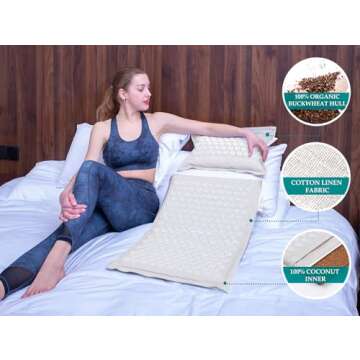 UNMERA Acupressure Mat and Pillow Set,Natural Eco Linen & Coconut Fiber Filling,FSA/HSA Eligible,for Back/Neck Pain Relief, Sciatic, Headache and Muscle Relaxation, Comes with Carrying Bag