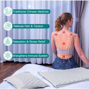 UNMERA Acupressure Mat and Pillow Set,Natural Eco Linen & Coconut Fiber Filling,FSA/HSA Eligible,for Back/Neck Pain Relief, Sciatic, Headache and Muscle Relaxation, Comes with Carrying Bag