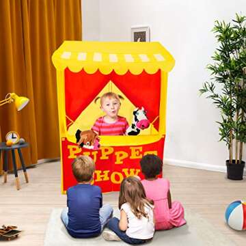 Alvantor Lemonade Stand Puppet Show Theater Pretend Playhouse Play Tent Kids on Stage Doorway Table Top Sets for Toddlers Curtain Fordable Rods Children Dramatic Furniture, 28"X20"X41"H, Yellow,8032