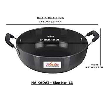 Satre Online and Marketing Hindalco Aluminium Cookware Kadai Pan Size No-13 with Tadka Pan Size No-5 Combo Set of 2,Aluminium Kadai with Tadka Pan,color-Black