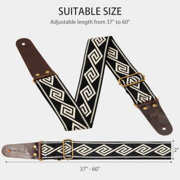 MUSILY Guitar Strap, Modern Embroidery Cotton & Extended Leather Ends for Bass, Acoustic & Electric Guitar Excellence, Enjoy Comfort and Style in Your Performances! (Diamond Fret)