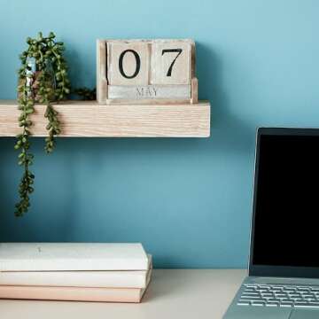 Wooden Perpetual Block Calendar for Desk, Wood Month Date Display Blocks for Teachers, Students, Classroom, Rustic Farmhouse Office Decor, Desk Accessories (5 x 4 In)